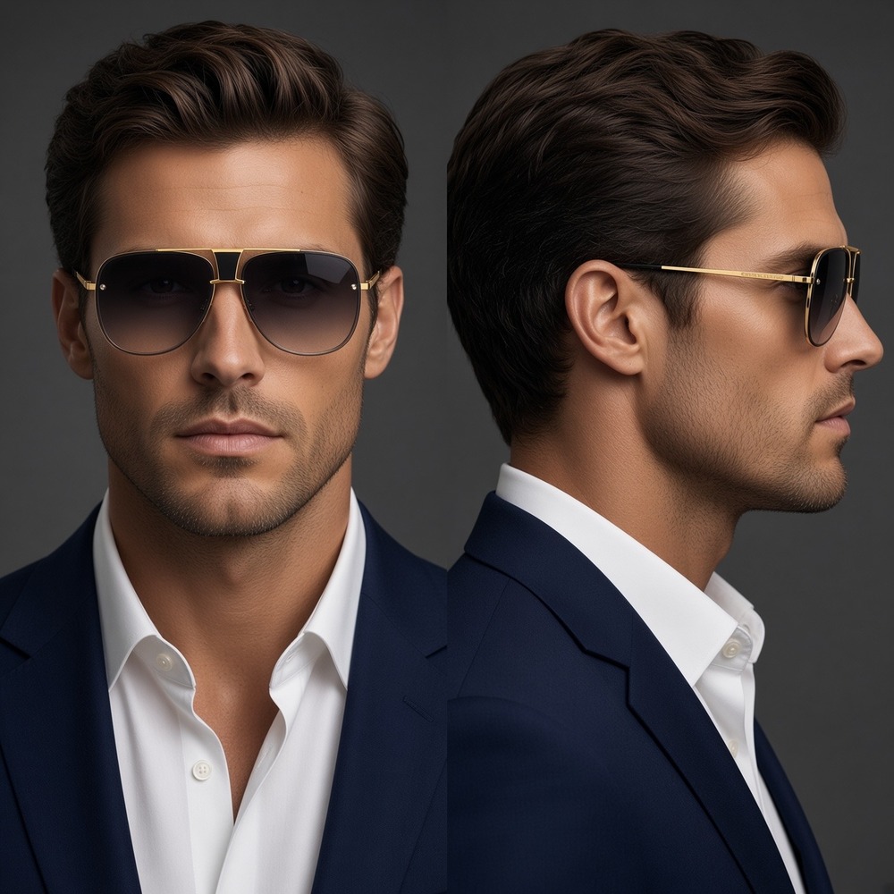 Mens Navigator Sunglasses Gold Metal Frame Gradient Smoke Lens Lentes Gafas 2026 - Picture 5 of 5